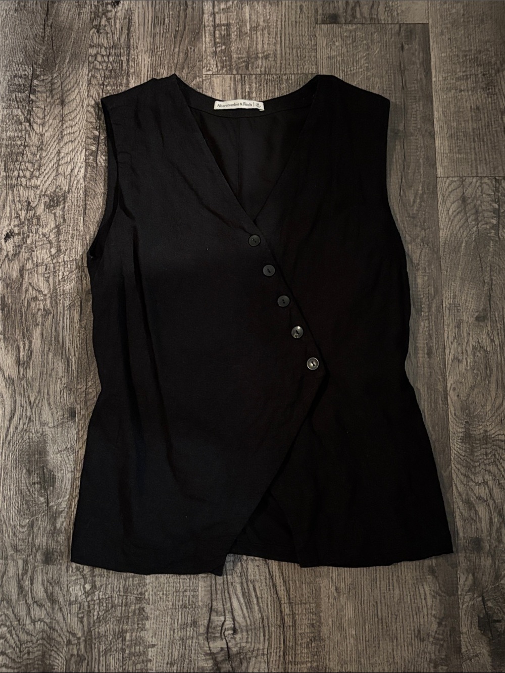 Abercrombie & Fitch Asymmetric Button Linen Vest - Black - Size Medium